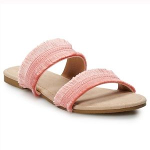 NWT LC Lauren Conrad Coral Coffee Fringe Sandals